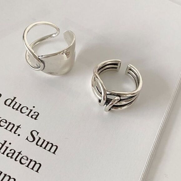 NEW 925 Sterling Silver Open Adjustable Ring Choice Weaved Knot or Wide Ring - Picture 6 of 16